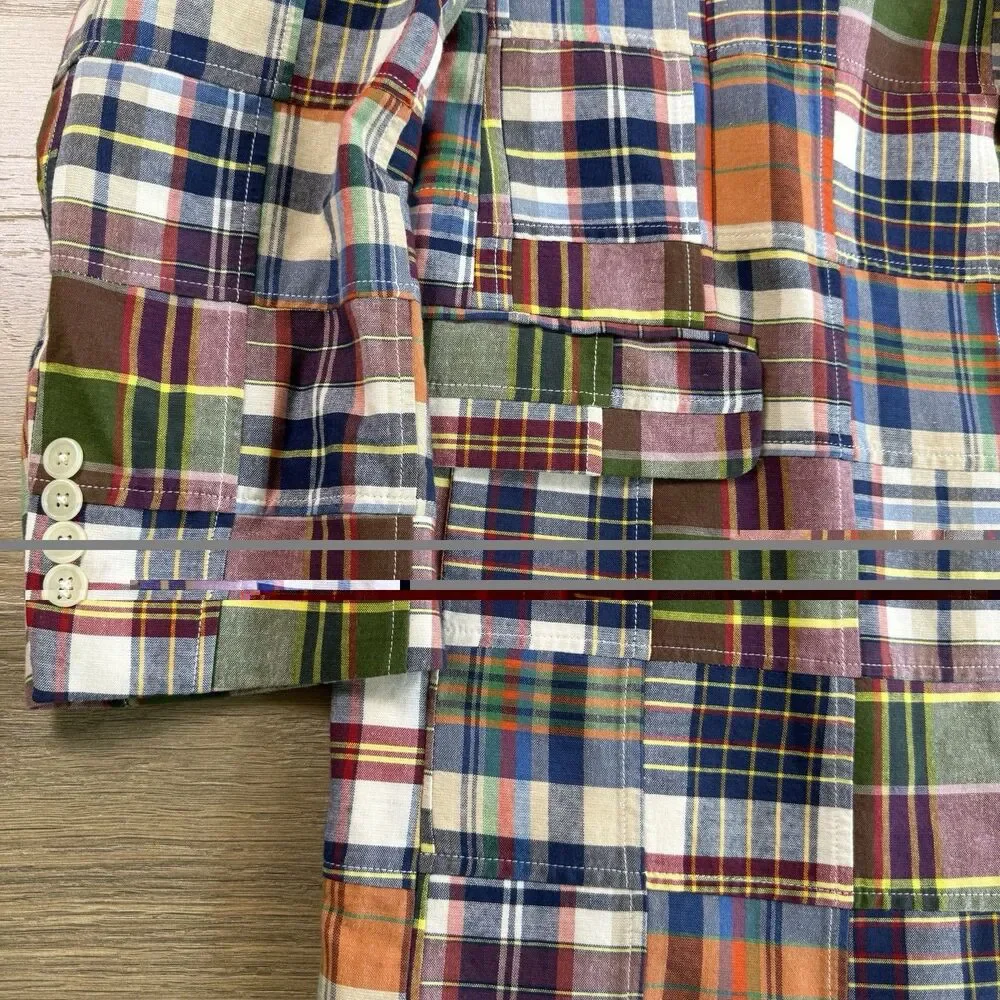 Jos A Bank Coat Men 48R Plaid Patchwork Madras Plaid Two Button Jacket Blazer